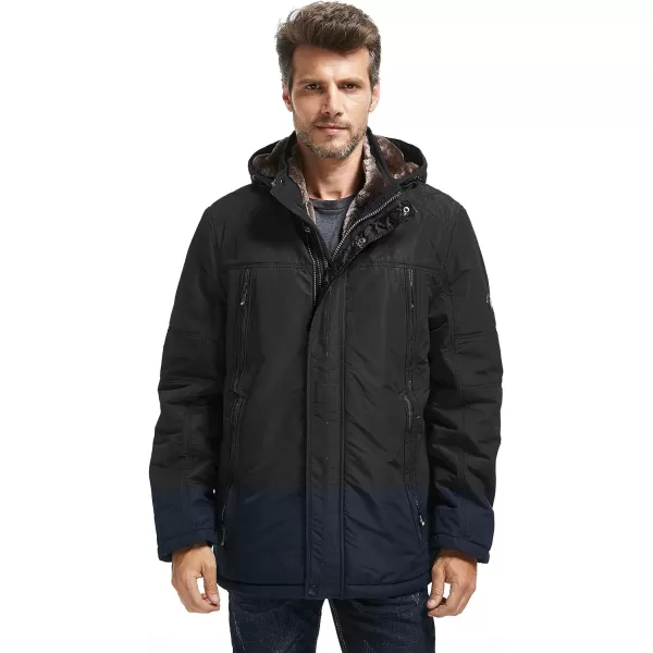 WenVen Mens Warm Thicken Jacket Winter Heavy Parka Sherpa Lined Military Padded Coat with Detachable HatBlack