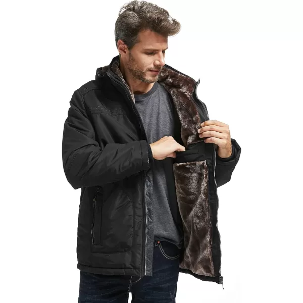WenVen Mens Warm Thicken Jacket Winter Heavy Parka Sherpa Lined Military Padded Coat with Detachable HatBlack