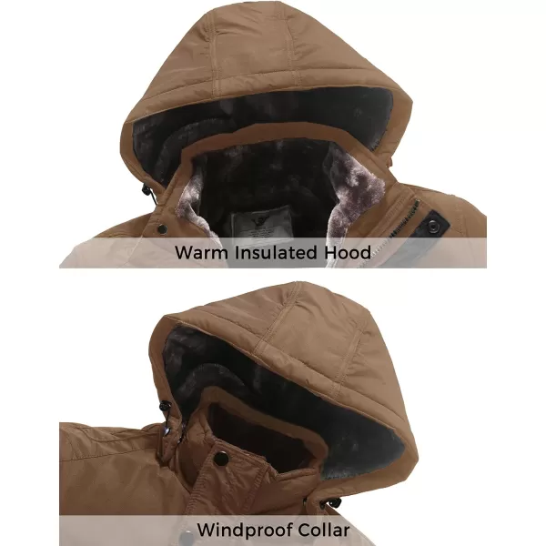 WenVen Mens Warm Thicken Jacket Winter Heavy Parka Sherpa Lined Military Padded Coat with Detachable HatKhaki