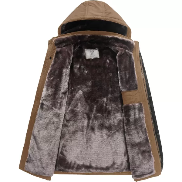 WenVen Mens Warm Thicken Jacket Winter Heavy Parka Sherpa Lined Military Padded Coat with Detachable HatKhaki