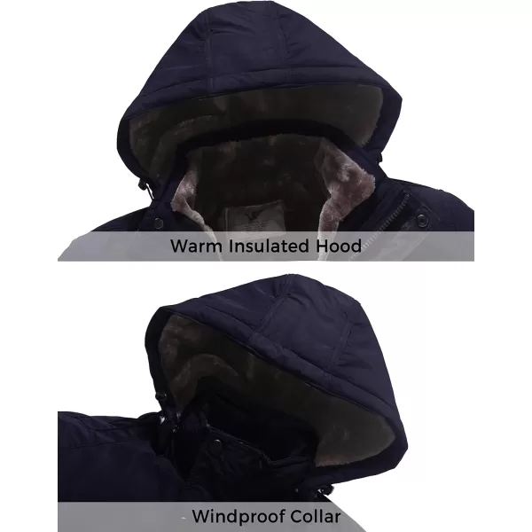 WenVen Mens Warm Thicken Jacket Winter Heavy Parka Sherpa Lined Military Padded Coat with Detachable HatNavy