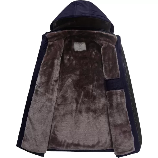 WenVen Mens Warm Thicken Jacket Winter Heavy Parka Sherpa Lined Military Padded Coat with Detachable HatNavy