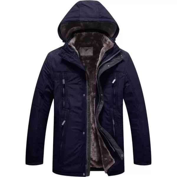 WenVen Mens Warm Thicken Jacket Winter Heavy Parka Sherpa Lined Military Padded Coat with Detachable HatNavy