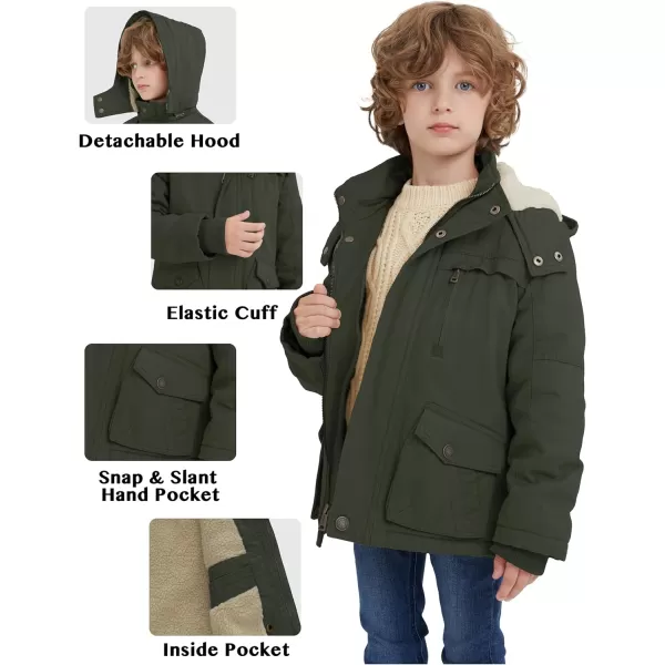 WenVen Boys Winter Thicken Cotton Coat Heavy Sherpa Lined Hooded Parka JacketArmy Green
