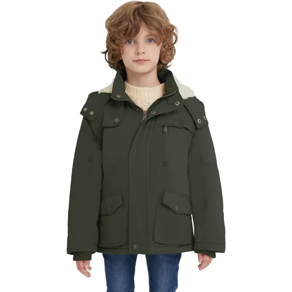 WenVen Boys Winter Thicken Cotton Coat Heavy Sherpa Lined Hooded Parka JacketArmy Green