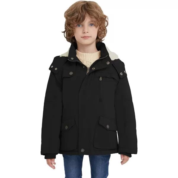 WenVen Boys Winter Thicken Cotton Coat Heavy Sherpa Lined Hooded Parka JacketBlack