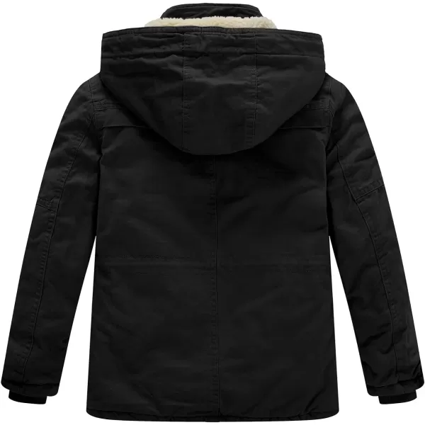 WenVen Boys Winter Thicken Cotton Coat Heavy Sherpa Lined Hooded Parka JacketBlack