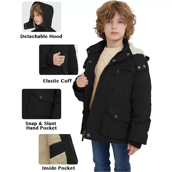 WenVen Boys Winter Thicken Cotton Coat Heavy Sherpa Lined Hooded Parka JacketBlack