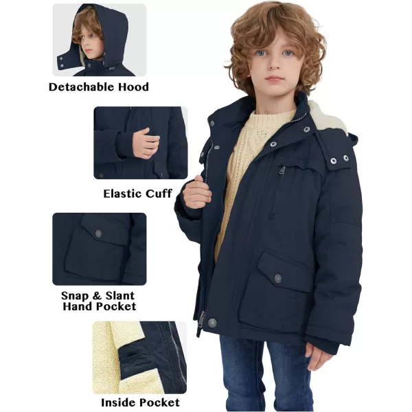 WenVen Boys Winter Thicken Cotton Coat Heavy Sherpa Lined Hooded Parka JacketBlue