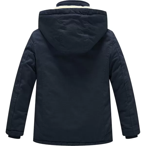 WenVen Boys Winter Thicken Cotton Coat Heavy Sherpa Lined Hooded Parka JacketBlue