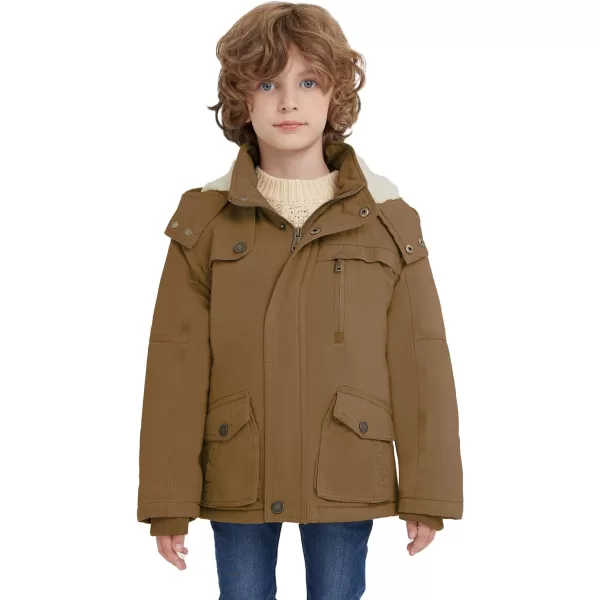 WenVen Boys Winter Thicken Cotton Coat Heavy Sherpa Lined Hooded Parka JacketBrown