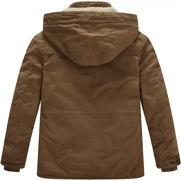 WenVen Boys Winter Thicken Cotton Coat Heavy Sherpa Lined Hooded Parka JacketBrown