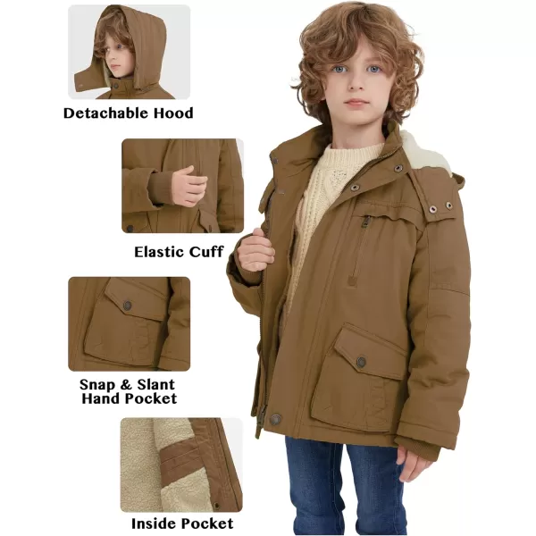 WenVen Boys Winter Thicken Cotton Coat Heavy Sherpa Lined Hooded Parka JacketBrown