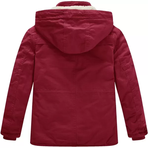 WenVen Boys Winter Thicken Cotton Coat Heavy Sherpa Lined Hooded Parka JacketClaret