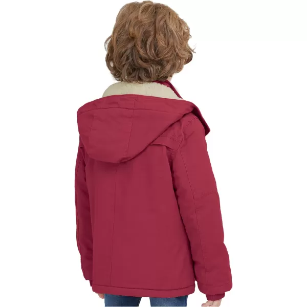 WenVen Boys Winter Thicken Cotton Coat Heavy Sherpa Lined Hooded Parka JacketClaret