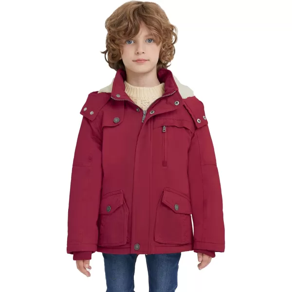WenVen Boys Winter Thicken Cotton Coat Heavy Sherpa Lined Hooded Parka JacketClaret