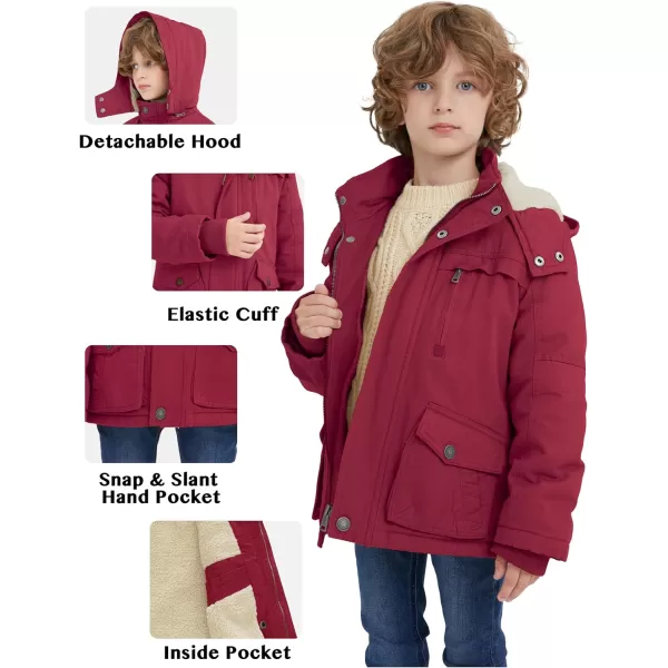 WenVen Boys Winter Thicken Cotton Coat Heavy Sherpa Lined Hooded Parka JacketClaret