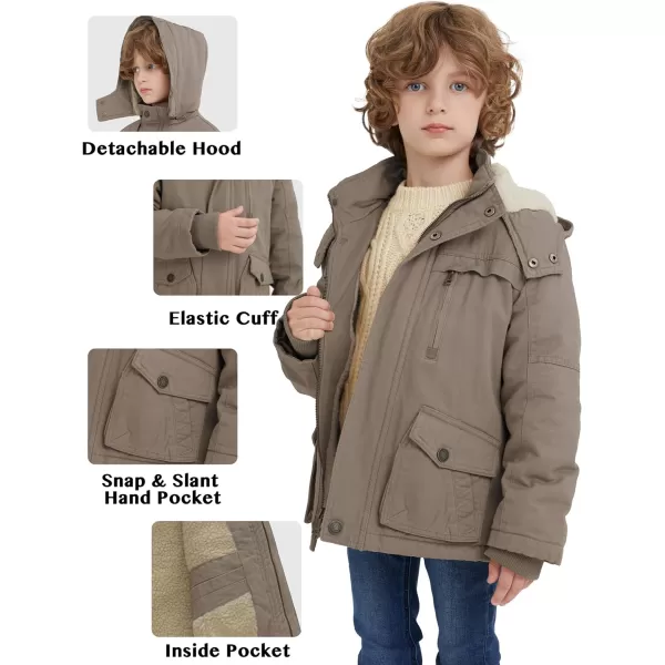 WenVen Boys Winter Thicken Cotton Coat Heavy Sherpa Lined Hooded Parka JacketKhaki
