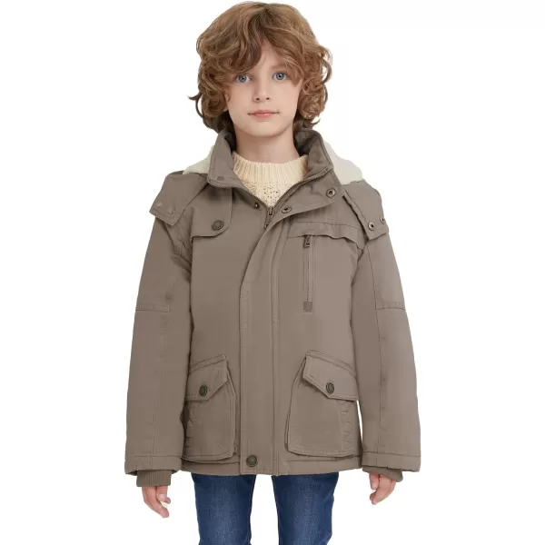 WenVen Boys Winter Thicken Cotton Coat Heavy Sherpa Lined Hooded Parka JacketKhaki