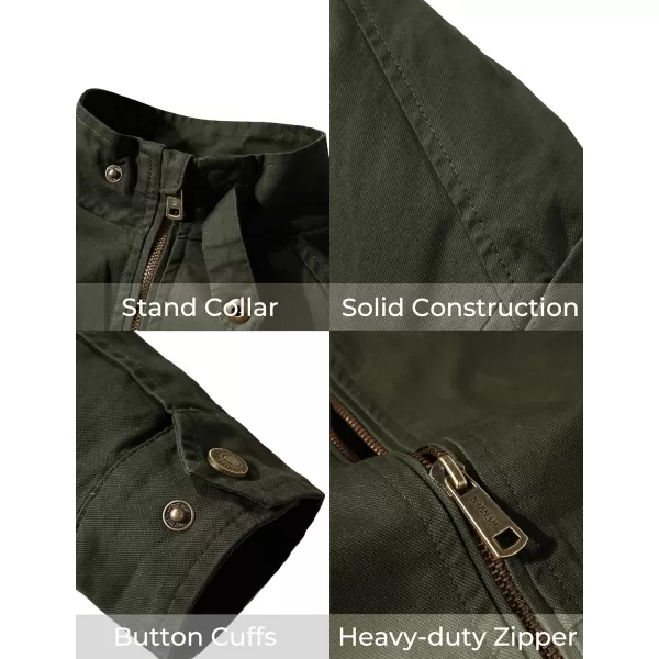 WenVen Mens Casual Canvas Cotton Military Jacket Lightweight Zip Up OutwearArmy Green