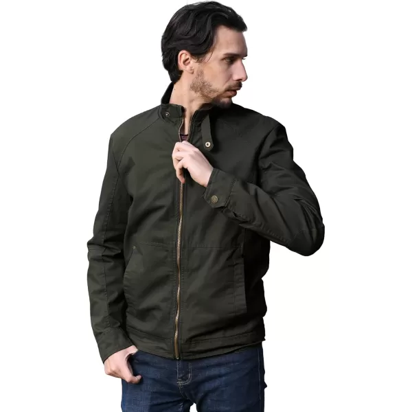 WenVen Mens Casual Canvas Cotton Military Jacket Lightweight Zip Up OutwearArmy Green