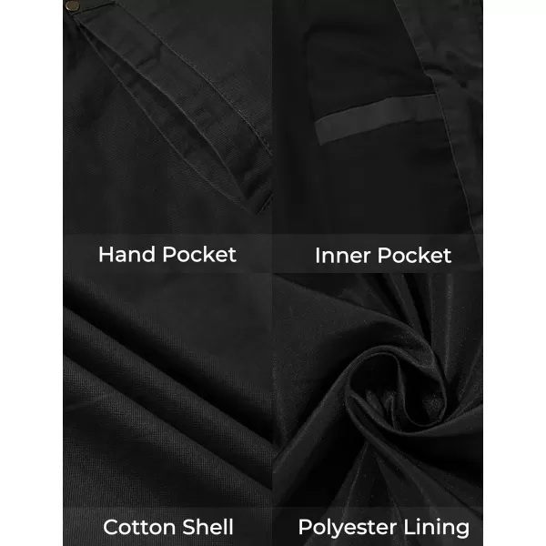 WenVen Mens Casual Canvas Cotton Military Jacket Lightweight Zip Up OutwearBlack
