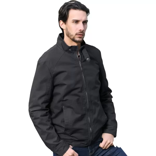 WenVen Mens Casual Canvas Cotton Military Jacket Lightweight Zip Up OutwearGray