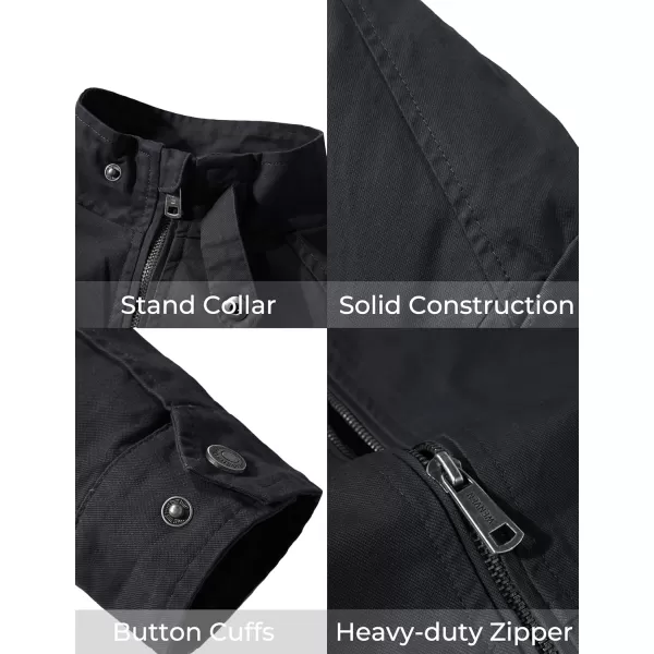 WenVen Mens Casual Canvas Cotton Military Jacket Lightweight Zip Up OutwearGray