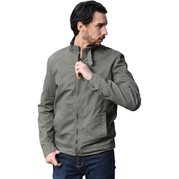 WenVen Mens Casual Canvas Cotton Military Jacket Lightweight Zip Up OutwearOlive
