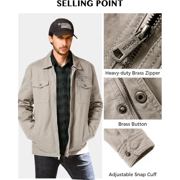 WenVen Mens Casual Canvas Cotton Military Lapel JacketDesert Sand
