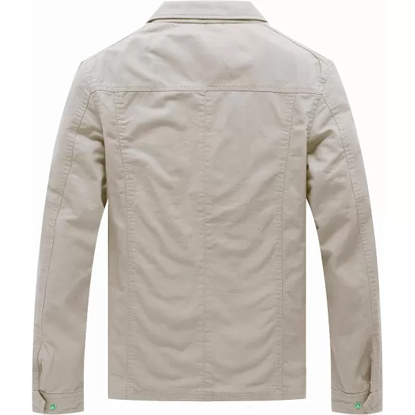 WenVen Mens Casual Canvas Cotton Military Lapel JacketDesert Sand