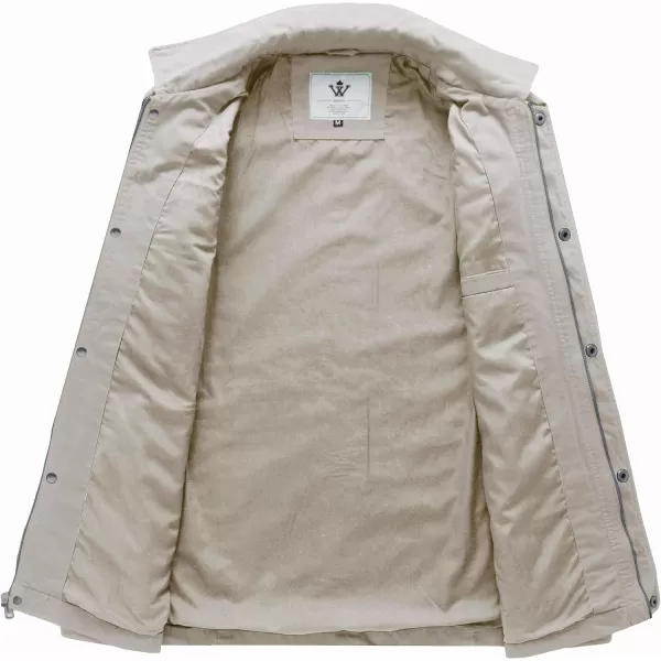 WenVen Mens Casual Canvas Cotton Military Lapel JacketDesert Sand