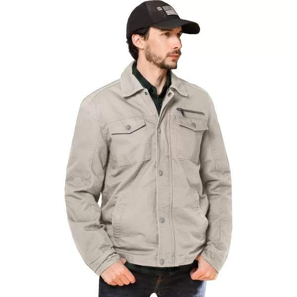 WenVen Mens Casual Canvas Cotton Military Lapel JacketDesert Sand