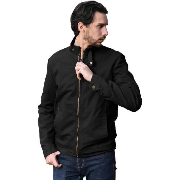 WenVen Mens Casual Lightweight Military Jacket Cotton Zip up Outerwear CoatBlack