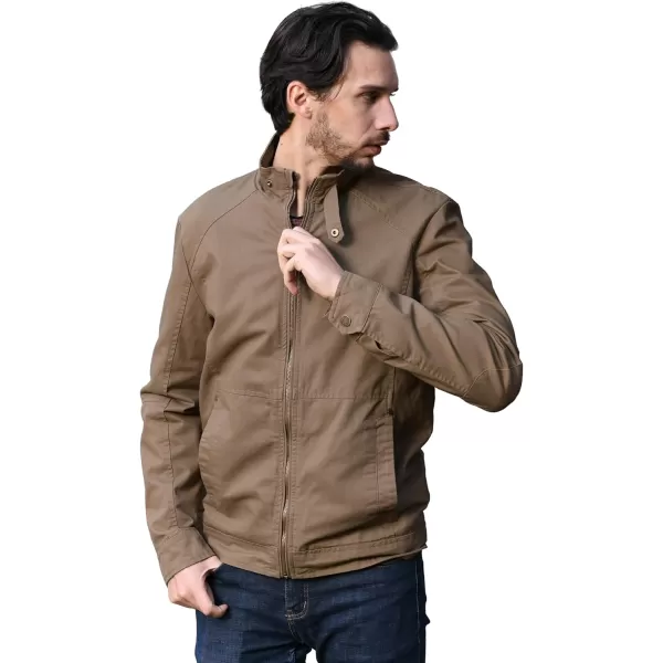 WenVen Mens Casual Lightweight Military Jacket Cotton Zip up Outerwear CoatKhaki