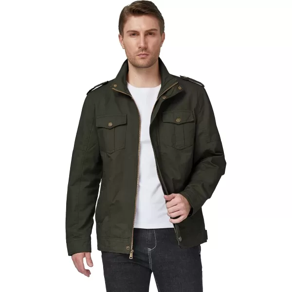 WenVen Mens Casual Washed Cotton Military JacketArmy Green