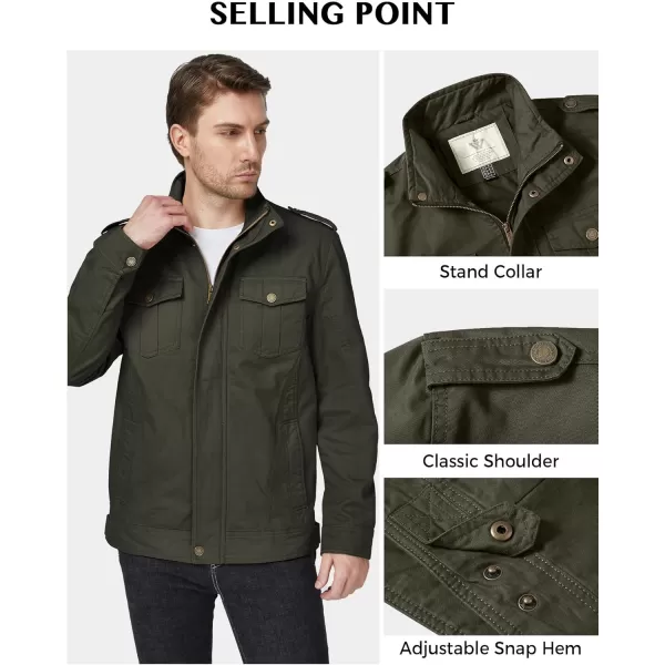 WenVen Mens Casual Washed Cotton Military JacketArmy Green