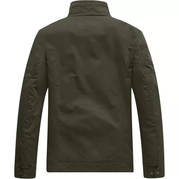WenVen Mens Casual Washed Cotton Military JacketArmy Green