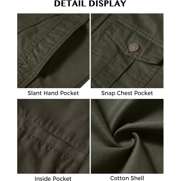 WenVen Mens Casual Washed Cotton Military JacketArmy Green