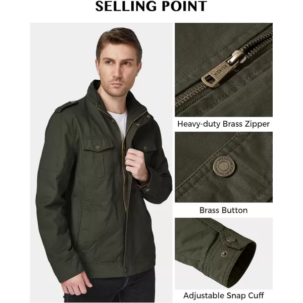 WenVen Mens Casual Washed Cotton Military JacketArmy Green