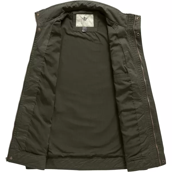 WenVen Mens Casual Washed Cotton Military JacketArmy Green
