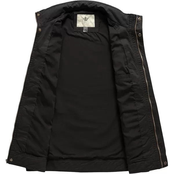 WenVen Mens Casual Washed Cotton Military JacketBlack