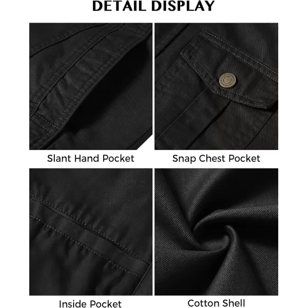 WenVen Mens Casual Washed Cotton Military JacketBlack