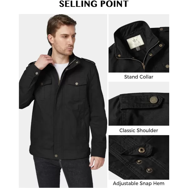 WenVen Mens Casual Washed Cotton Military JacketBlack