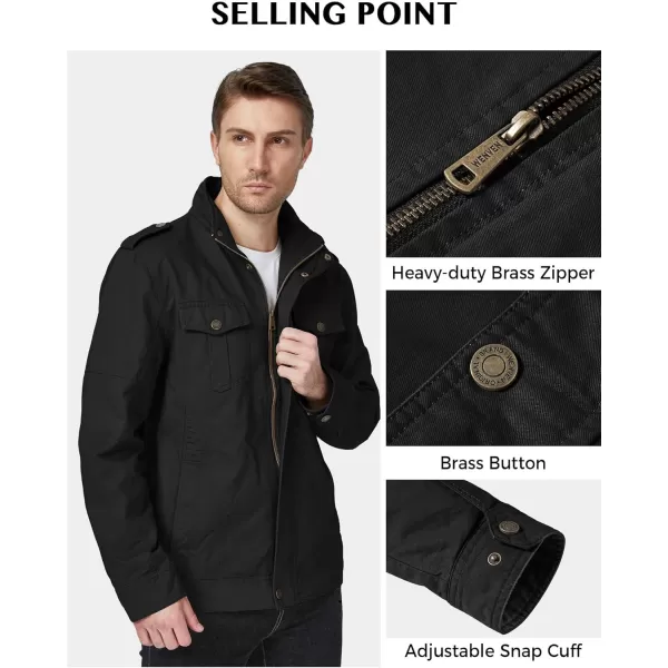 WenVen Mens Casual Washed Cotton Military JacketBlack