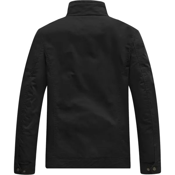 WenVen Mens Casual Washed Cotton Military JacketBlack