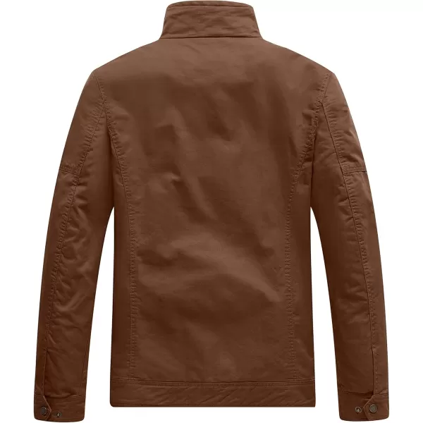 WenVen Mens Casual Washed Cotton Military JacketCoffee