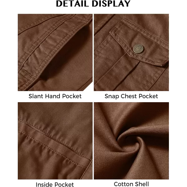 WenVen Mens Casual Washed Cotton Military JacketCoffee