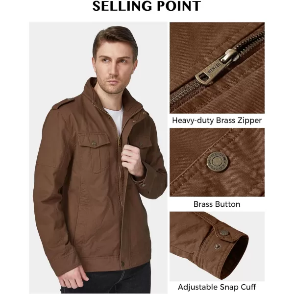 WenVen Mens Casual Washed Cotton Military JacketCoffee