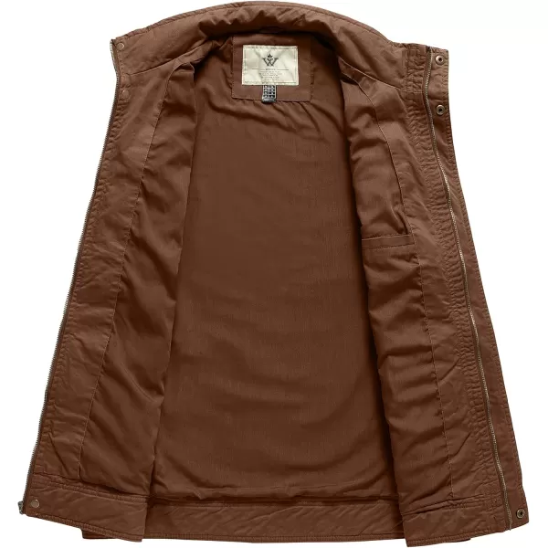 WenVen Mens Casual Washed Cotton Military JacketCoffee